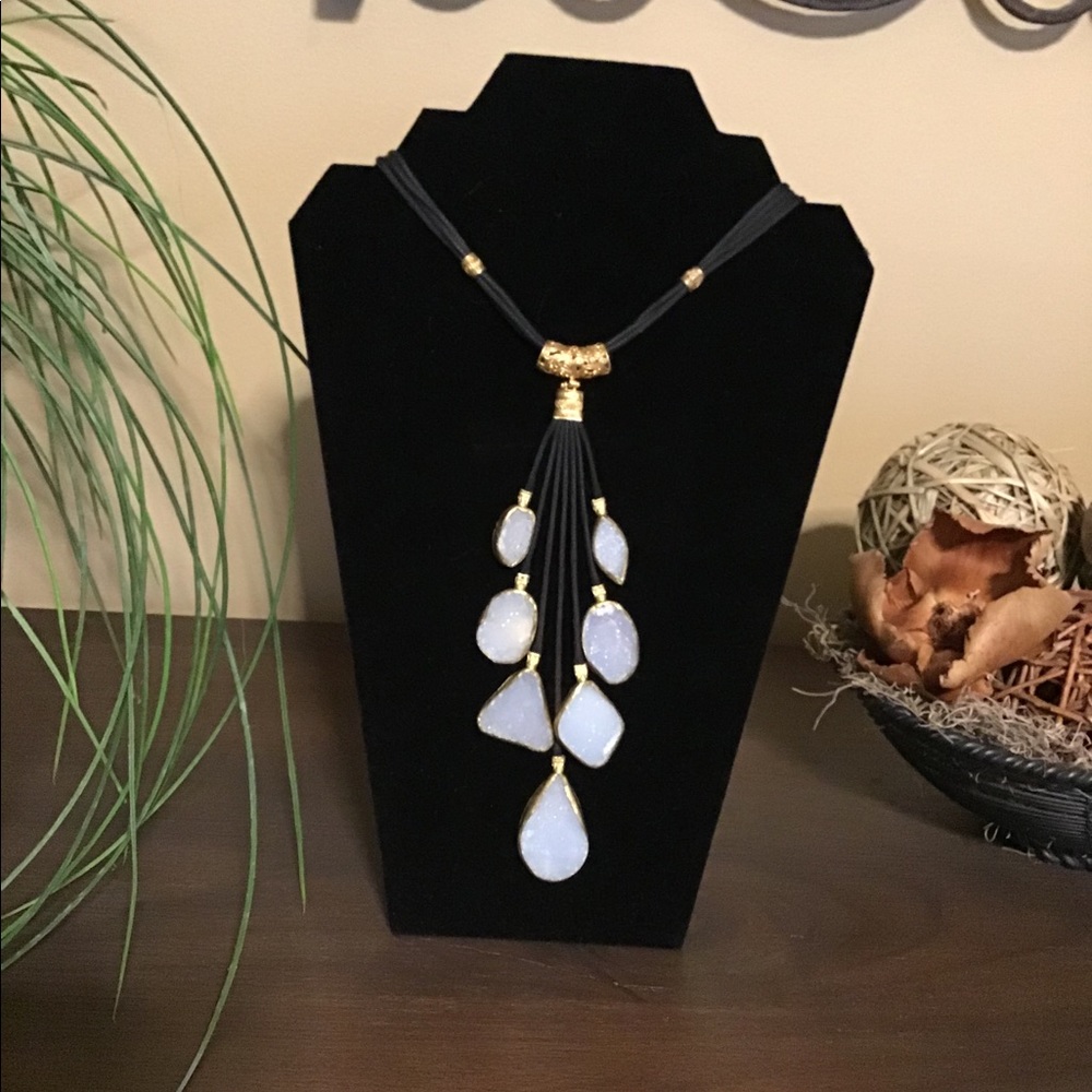 Druzy blue quartz necklace
